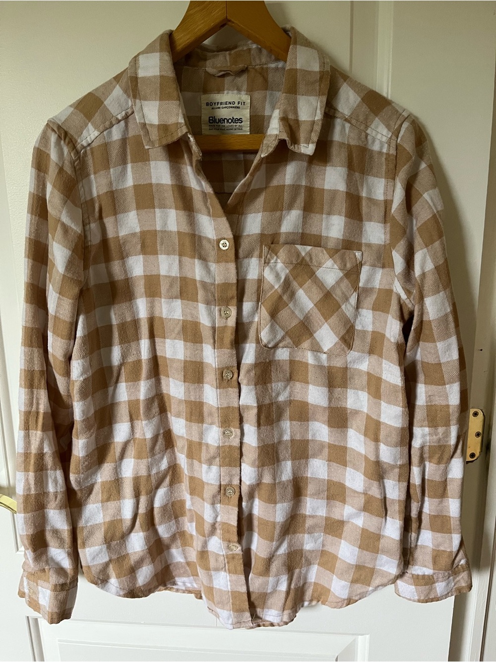 Bluenotes Tan & White Plaid Button-Up Shirt